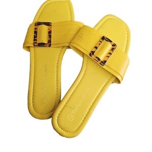 Yellow Slide Sandals with Tortoiseshell Buckle Accent
